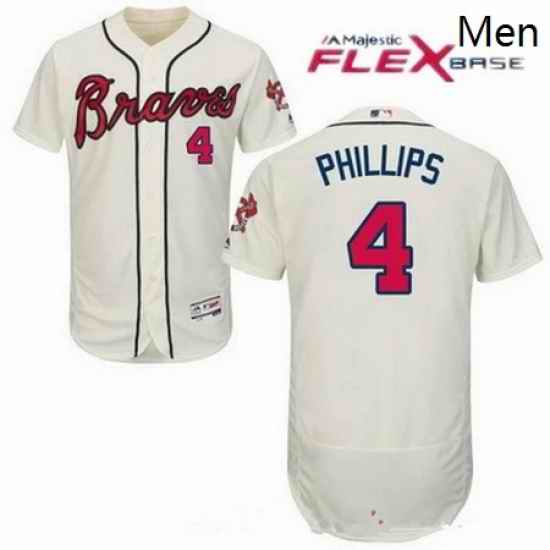 Men Atlanta Braves 4 Brandon Phillips Cream Flex Base Jersey